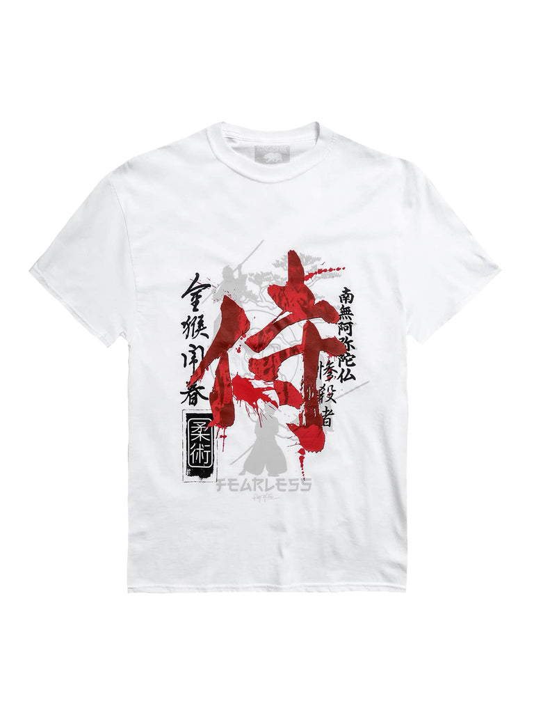 Front view of the Men’s Fearless Samurai Graphic Tee by Ring of Fire Clothing in white color