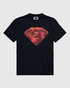 Flat lay of the front of Ring of Fire’s Men’s Black Diamond Graphic Tee, showcasing the unique diamond design.