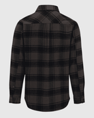 Black and gray plaid shirt on a light gray background