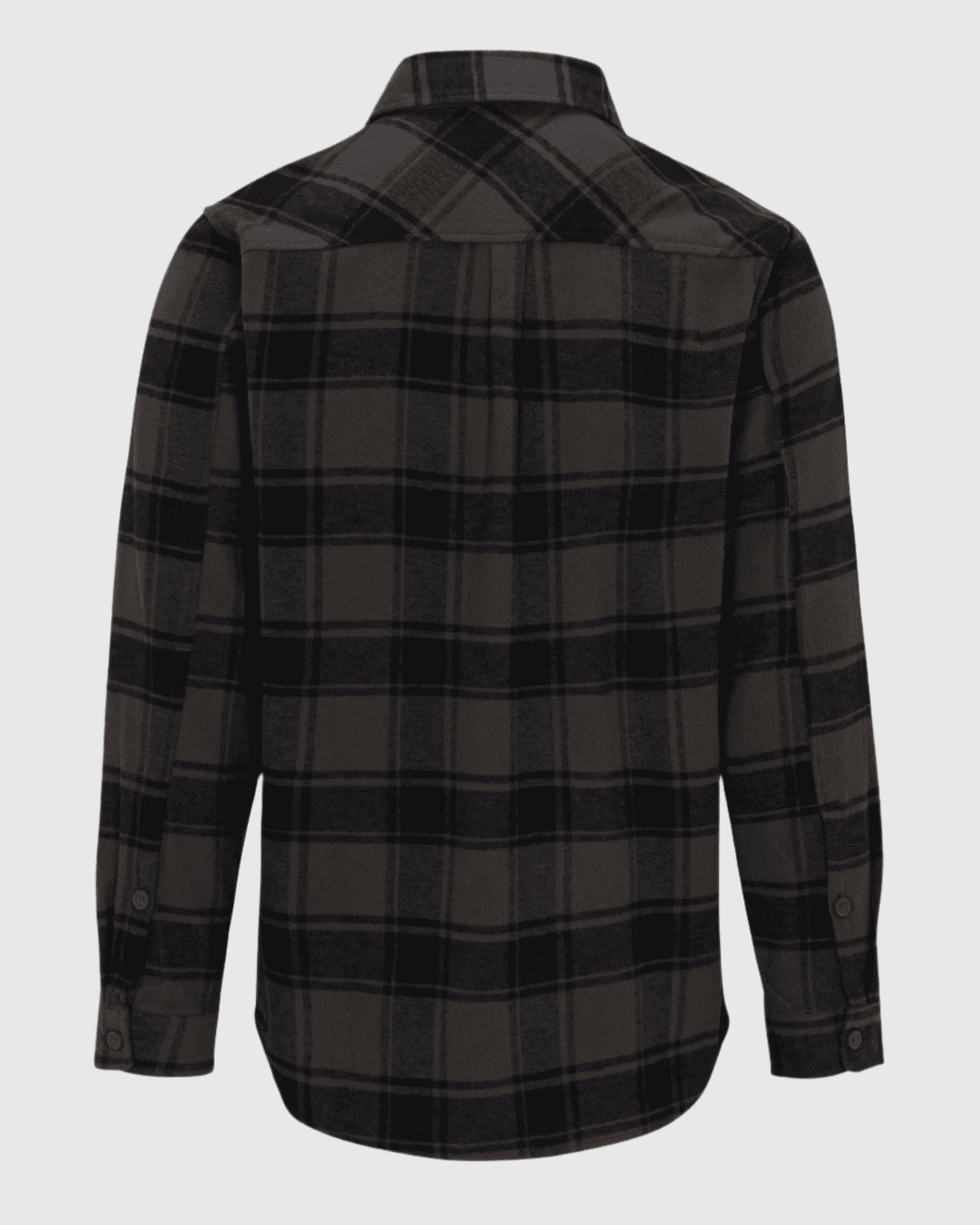 Black and gray plaid shirt on a light gray background