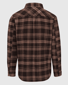 Brown and black plaid shirt on a light gray background