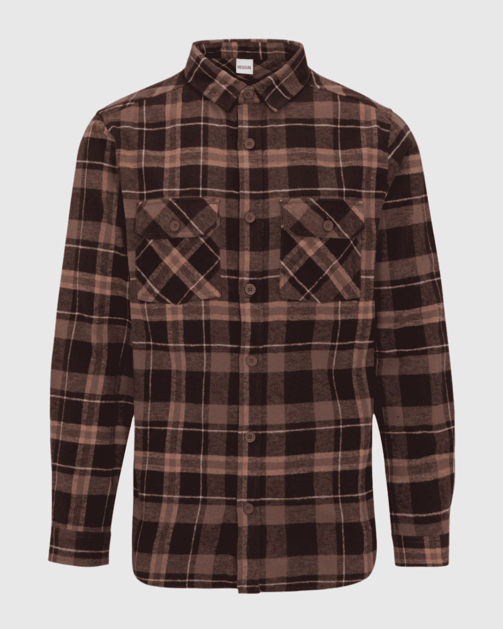 Brown plaid shirt on a white background