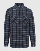 Plaid shirt with two chest pockets on a light gray background