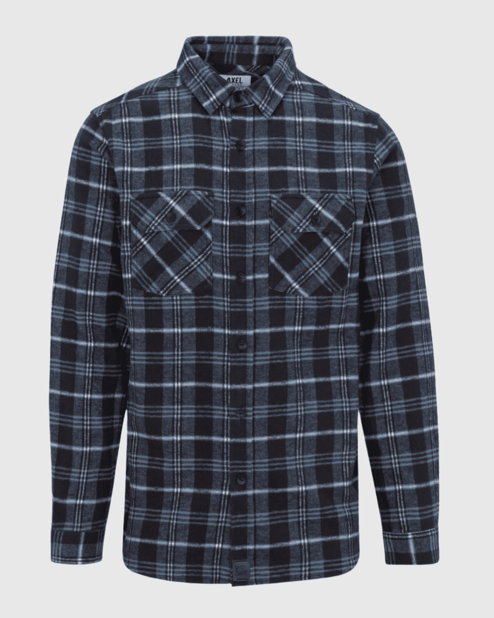 Plaid shirt with two chest pockets on a light gray background