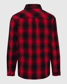 Red and black plaid shirt on a light gray background