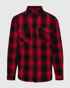 Red and black plaid shirt on a light gray background