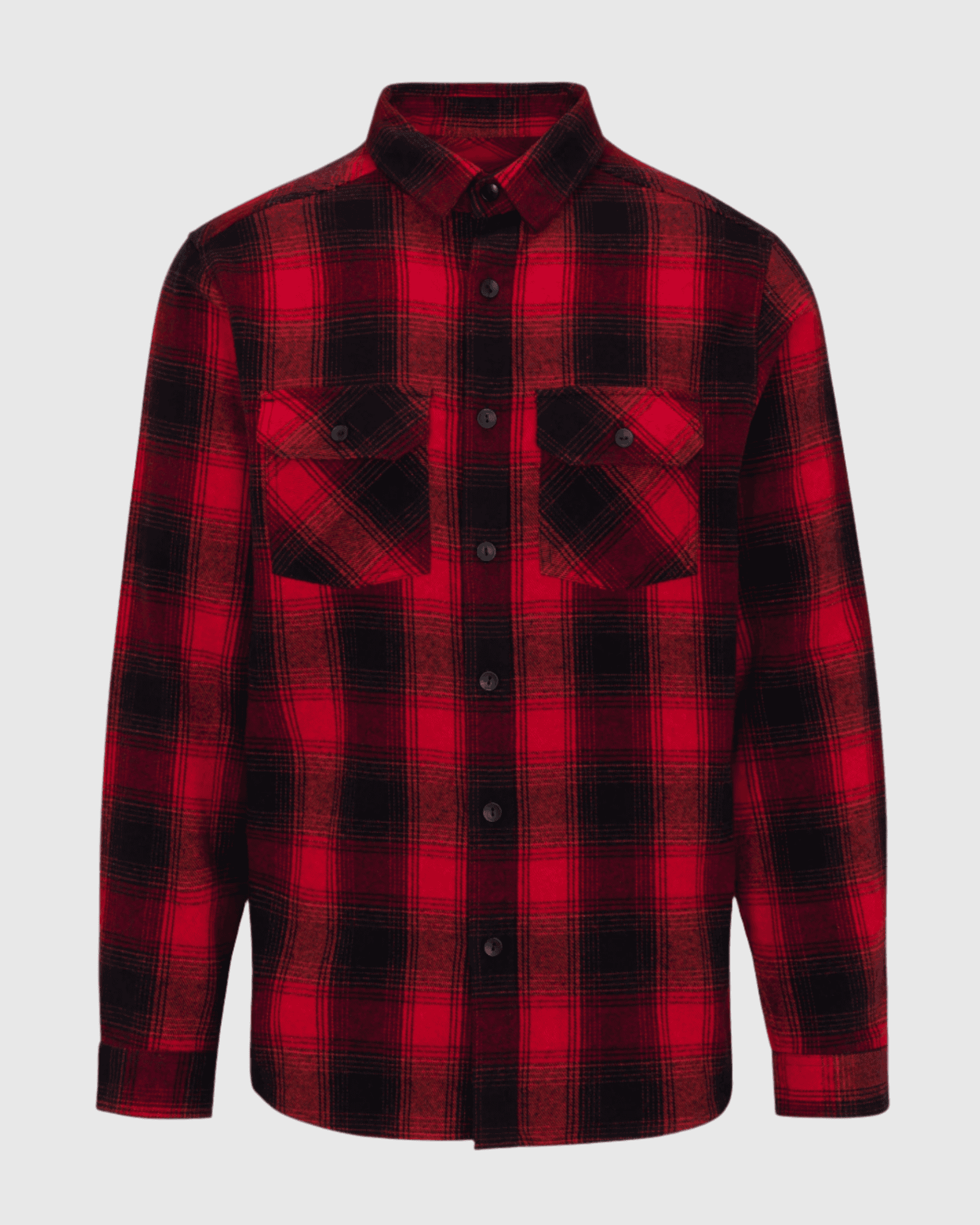 Red and black plaid shirt on a light gray background