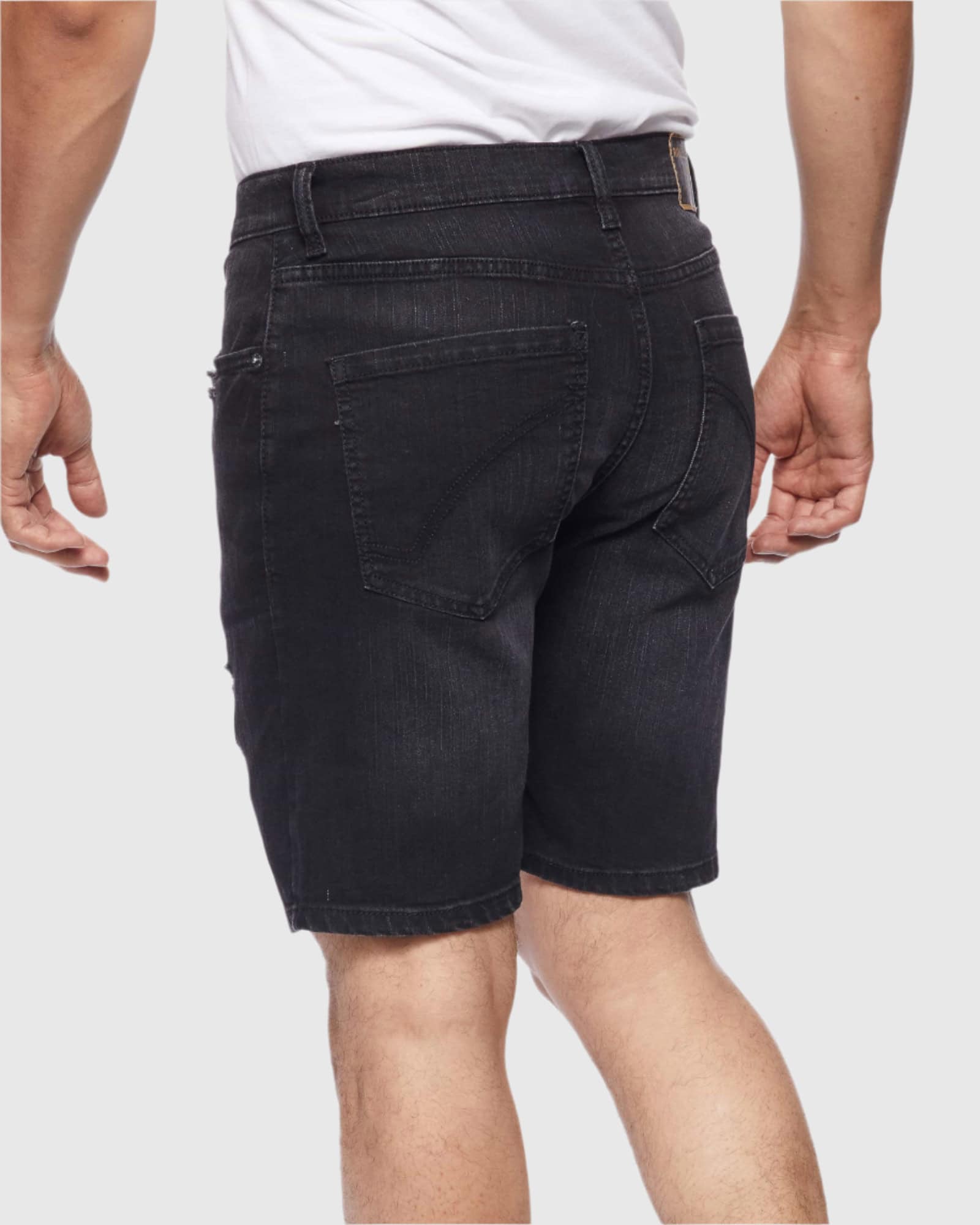 Men 5 pocket styling zipper fly button closure ripper denim shorts in Carbon back pockets