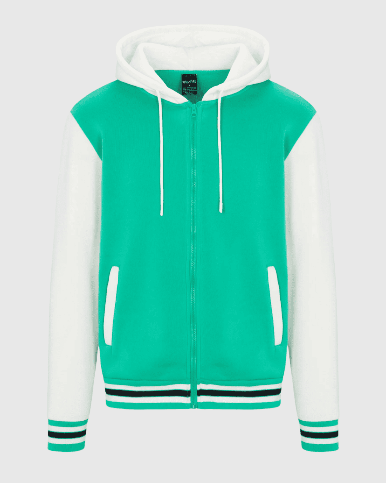 Mens Charlie fleece varsity striped rib jacket in shamrock green off white