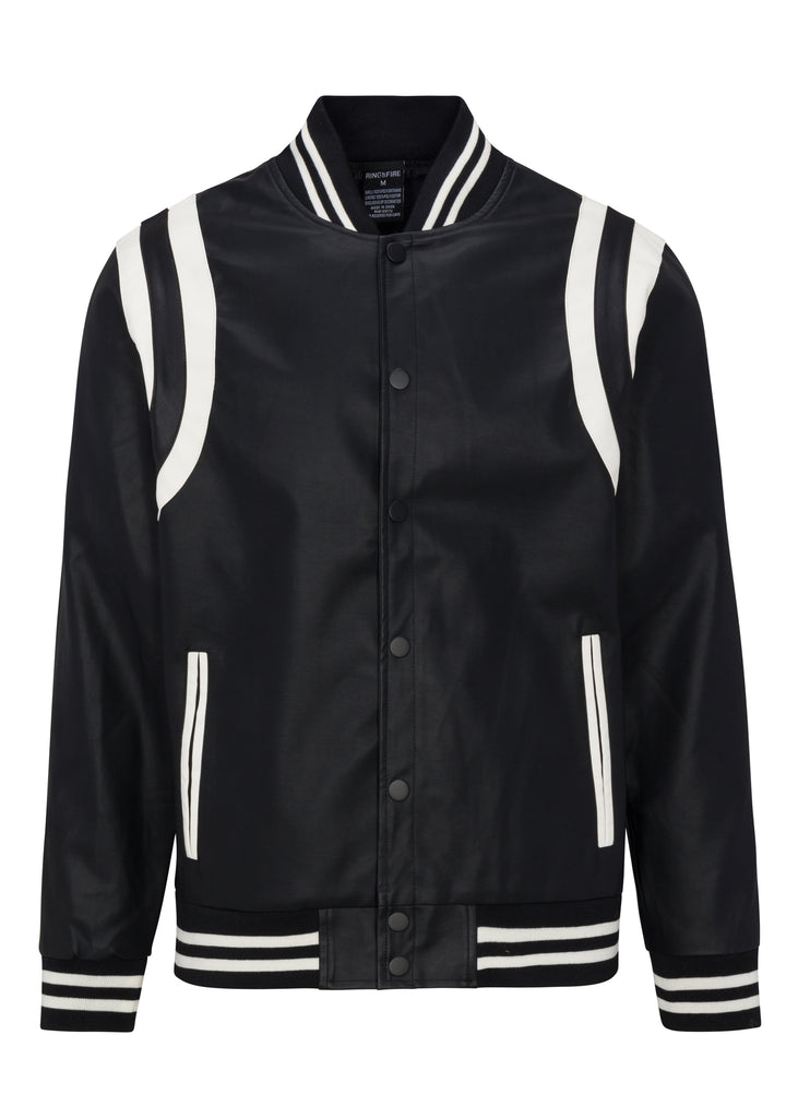 Mens justice PU jacket in black off white 