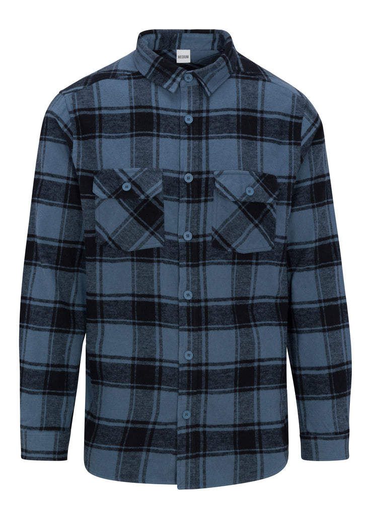 Front view of Men’s Meadow Plaid Flannel Shirt in Blue Mix by Ring of Fire
