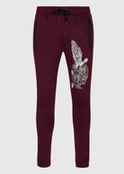 Mens printer slated knit joggers in burgundy heat seal zipper pockets