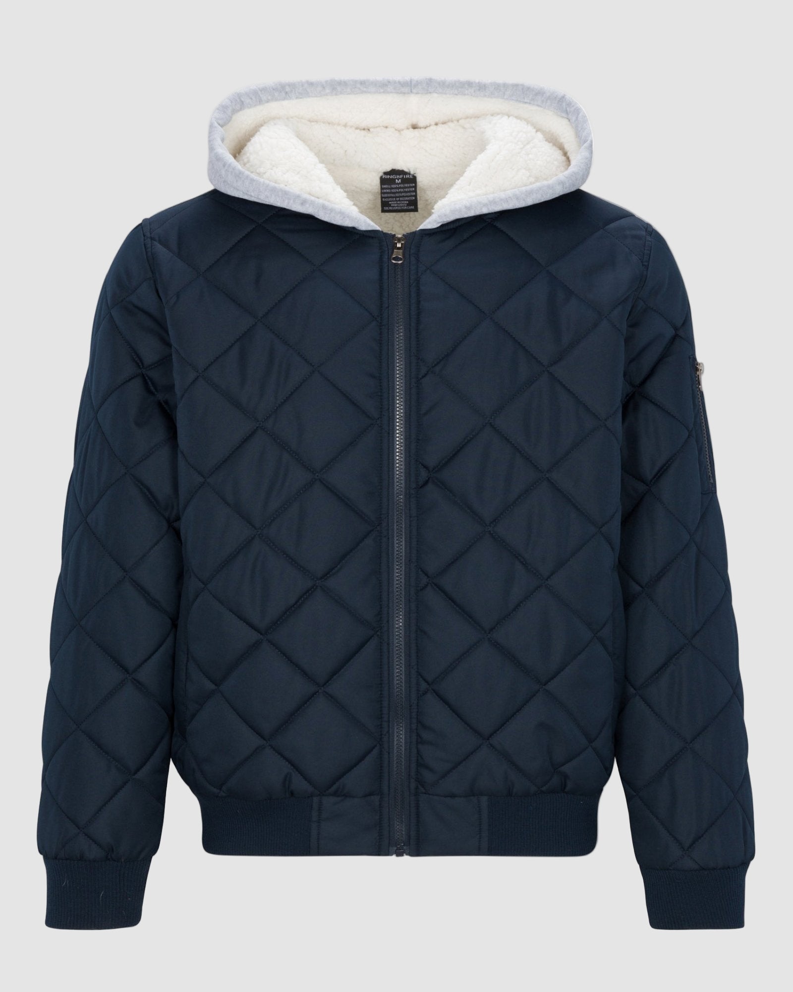 Men zip up rufus hoodie sherpa quilted bomber jacket in navy