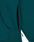 Mens drawstring kangaroo front pocket premium September hoodie in deep teal side seam zipper pocket