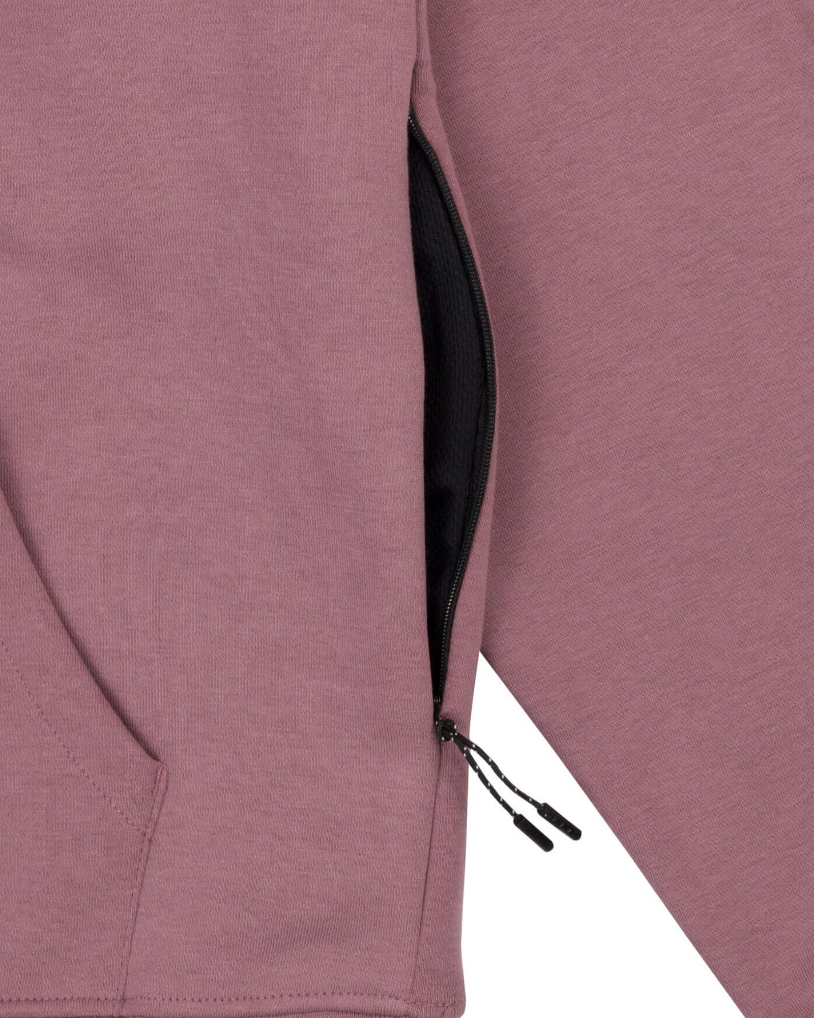 Mens drawstring kangaroo front pocket premium September hoodie in elderberry side seam zipper pocket