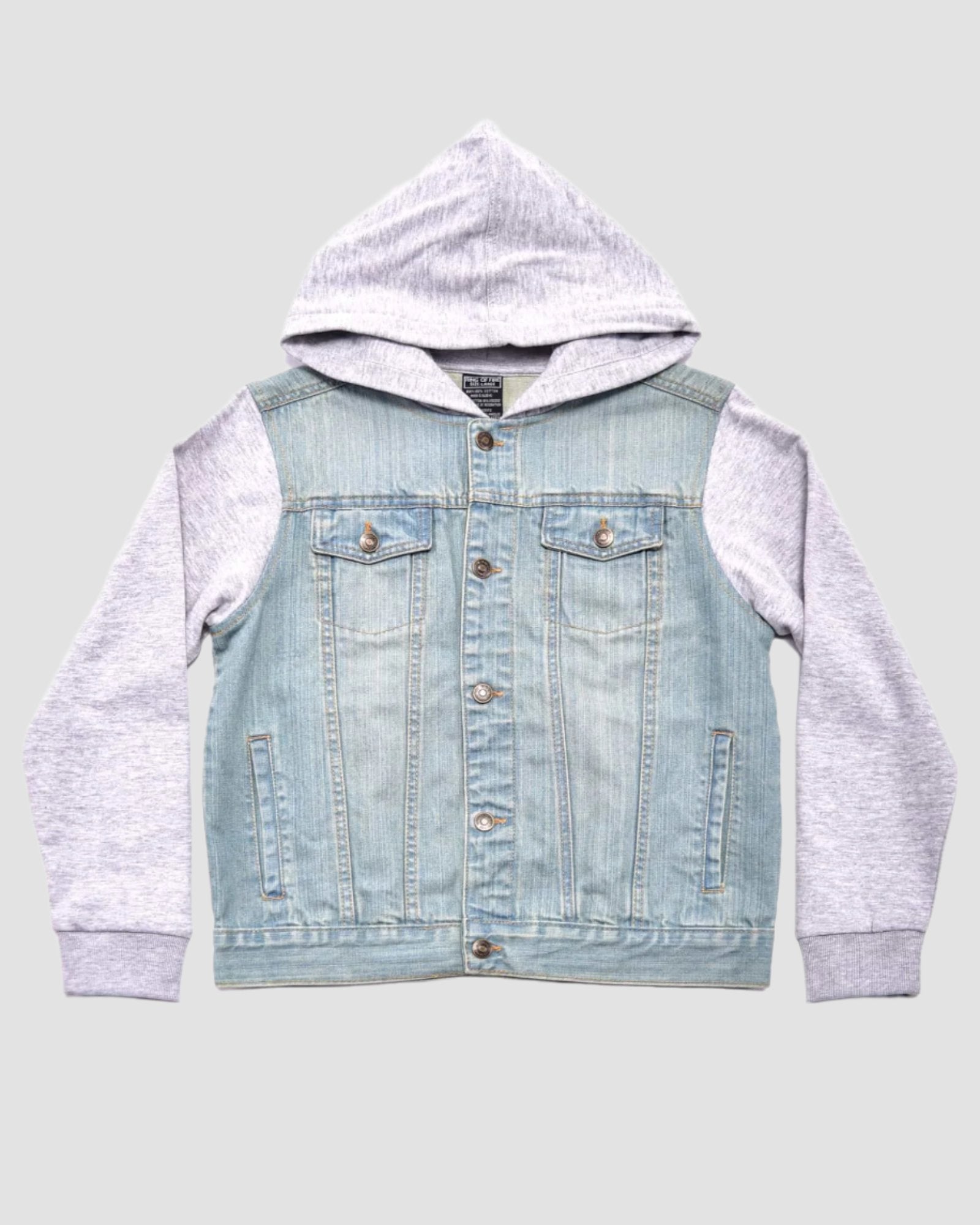 Boy's long sleeve denim 2fer hoodie jacket in Malibu