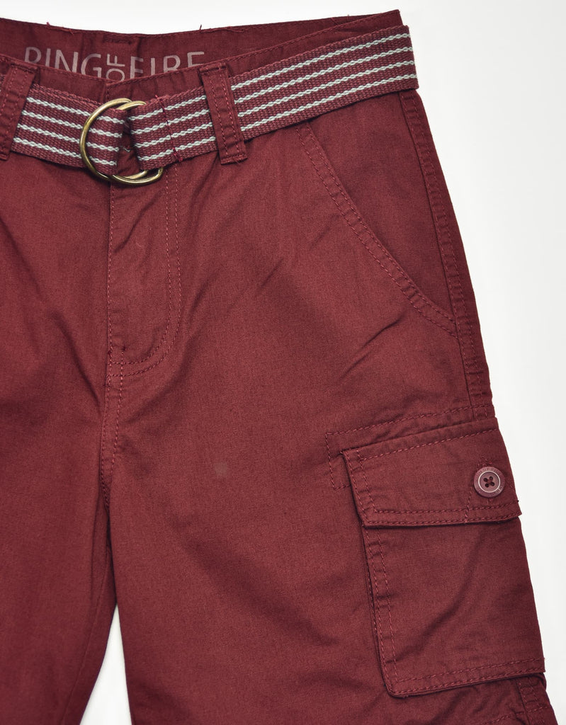 Boy's belted bobby shorts in Burgundy cargo side pocket