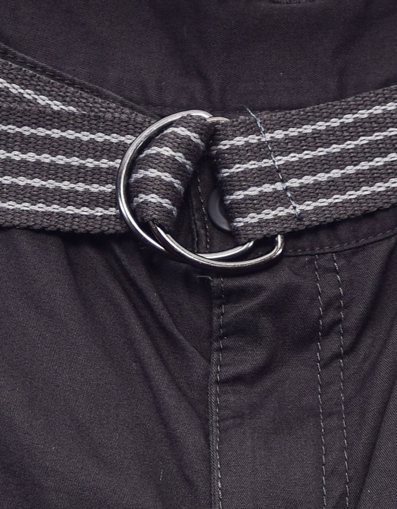 Boy's belted bobby shorts in Charcoal D-ring belt