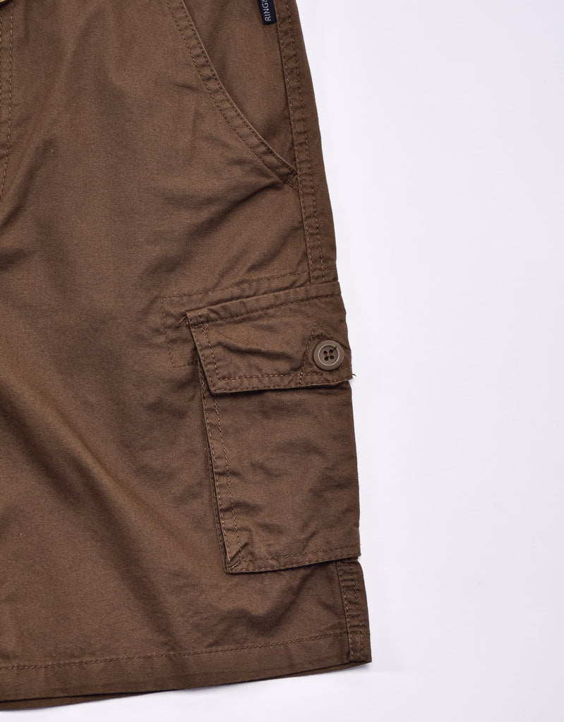 Boy's belted bobby shorts in Light Brown cargo side pocket 