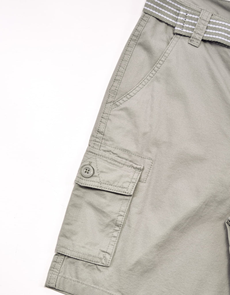Boy's belted bobby shorts in Light Gray cargo side pocket 