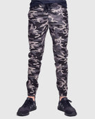 Mens Clayton twill stretch joggers with elastic waistband and drawstring closure in Black Camo