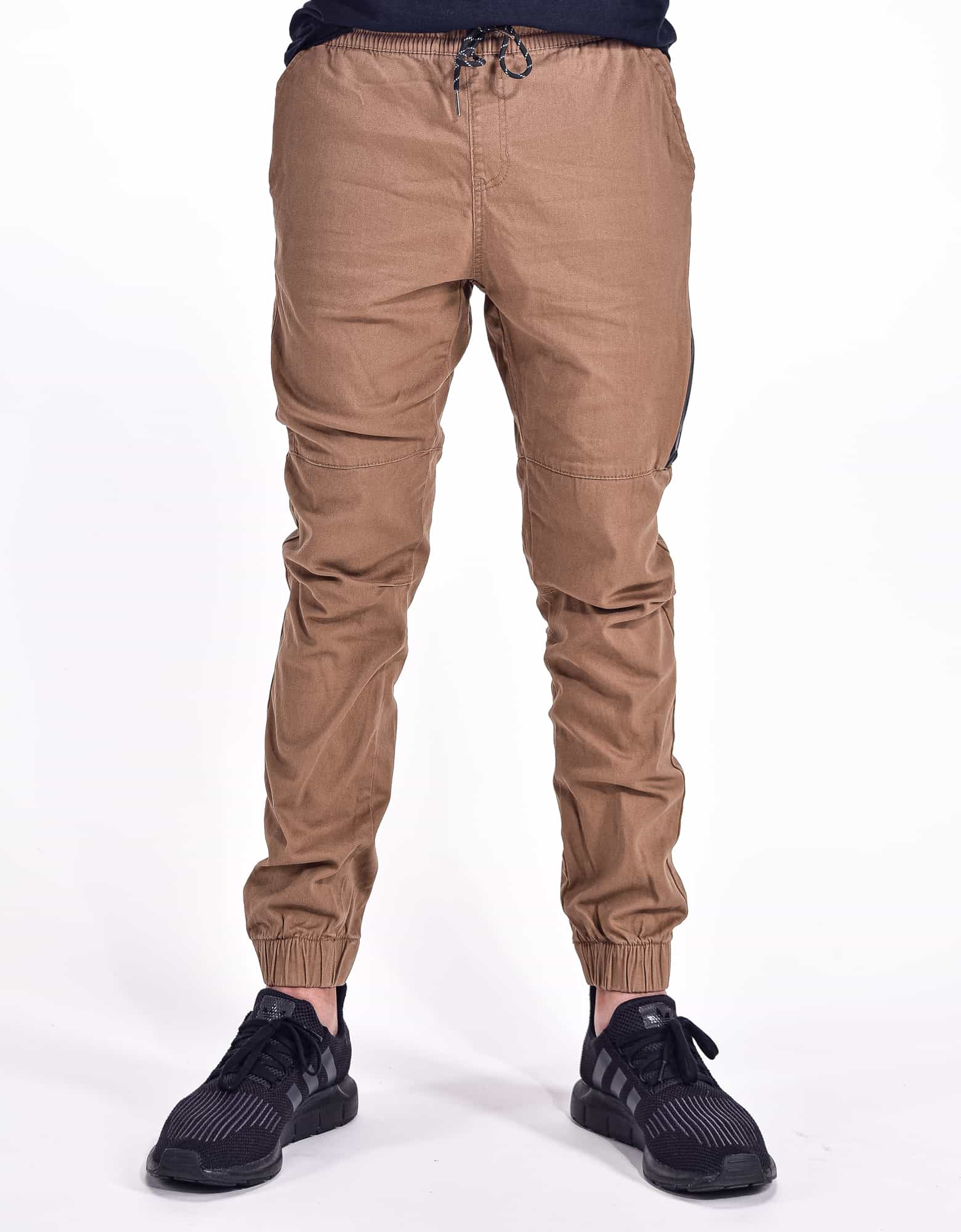 Mens drawstring twill teamwork heat seal joggers in Dull Gold