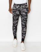 Mens drawstring marc fleece joggers in Black Camo side zip pockets