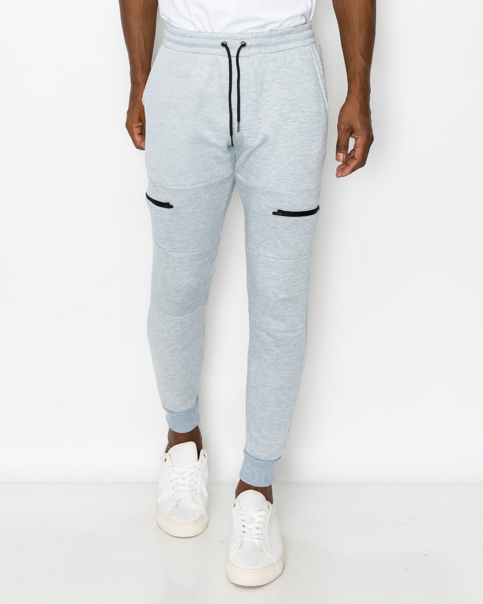 Mens drawstring marc fleece joggers in Heather Gray side zip pocket