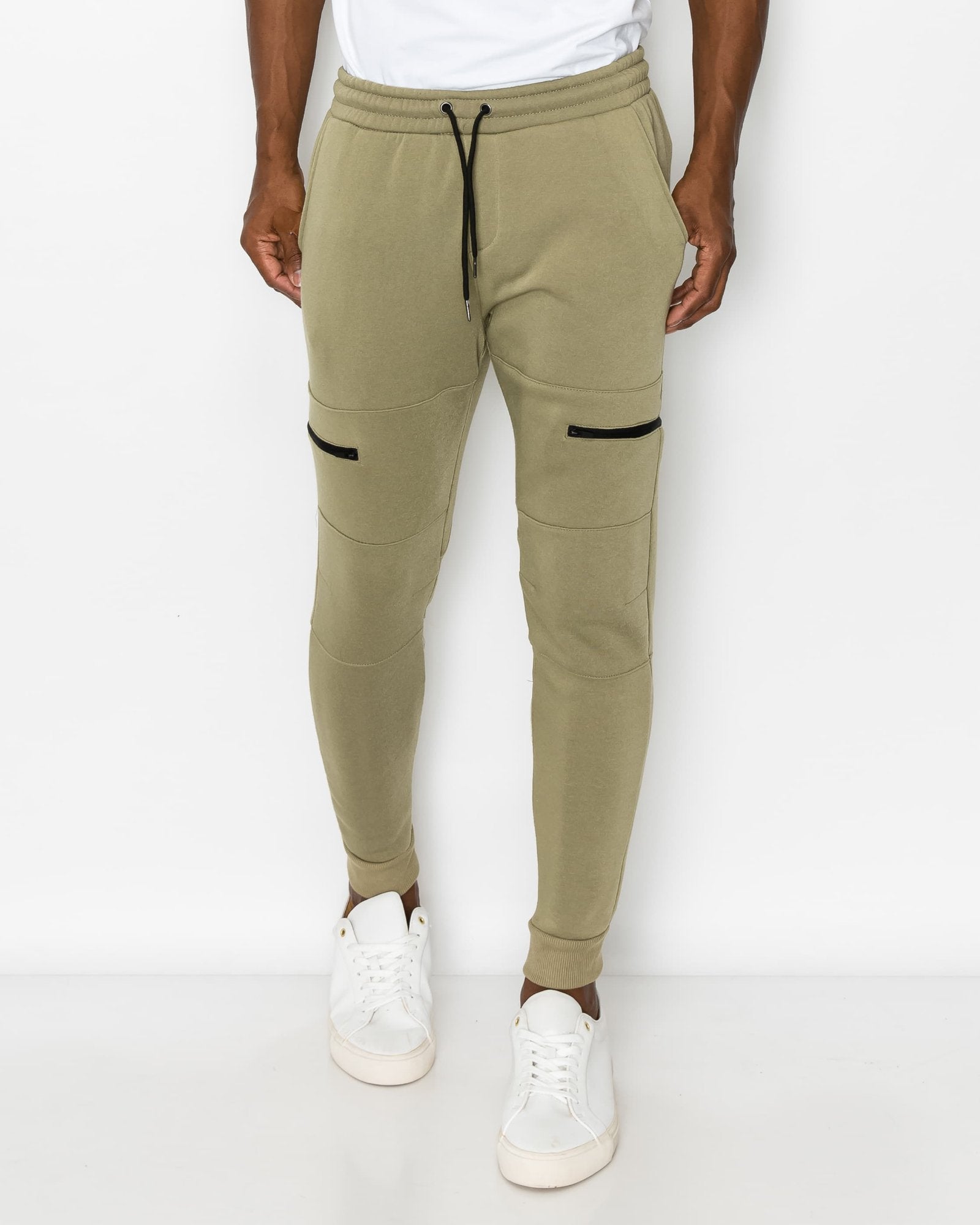 Mens drawstring marc fleece joggers in Sage side zip pockets