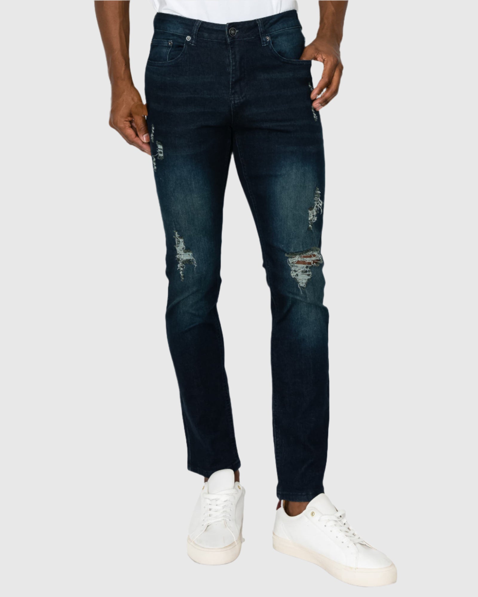 Mens claw five pockets ripped skinny fit jeans in Medusa