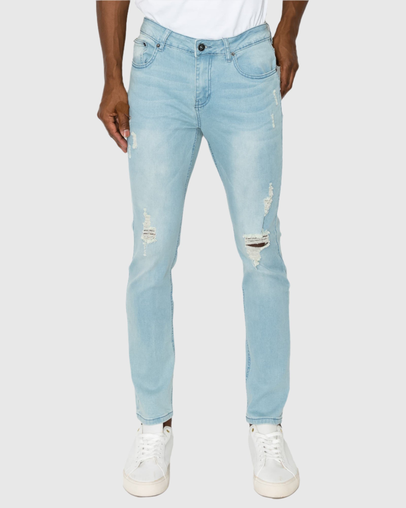 Mens claw five pockets ripped skinny fit jeans in Mineral