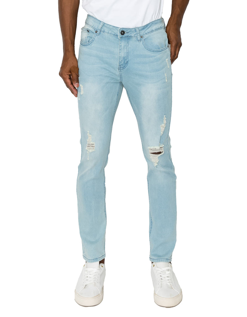 Mens claw five pockets ripped skinny fit jeans in Mineral