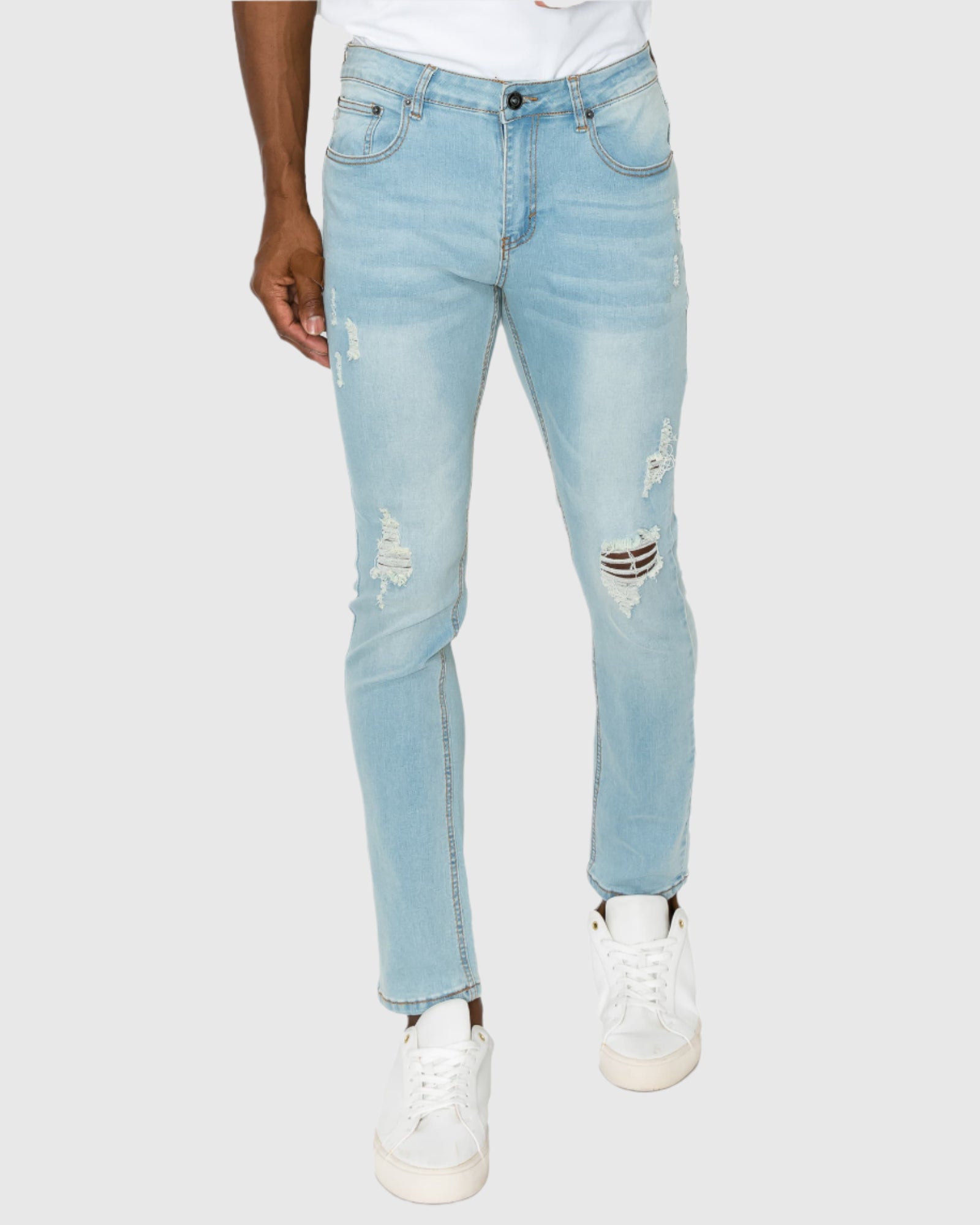 Mens claw five pockets ripped skinny fit jeans in Skyline