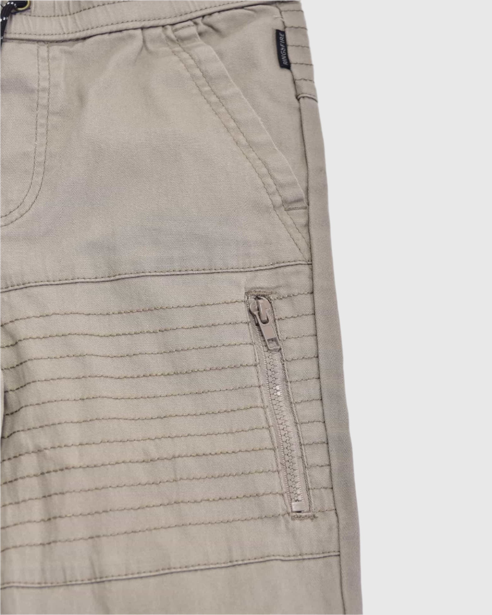 Boys's moto zipper jogger in Tan sied-entry zippered pocket