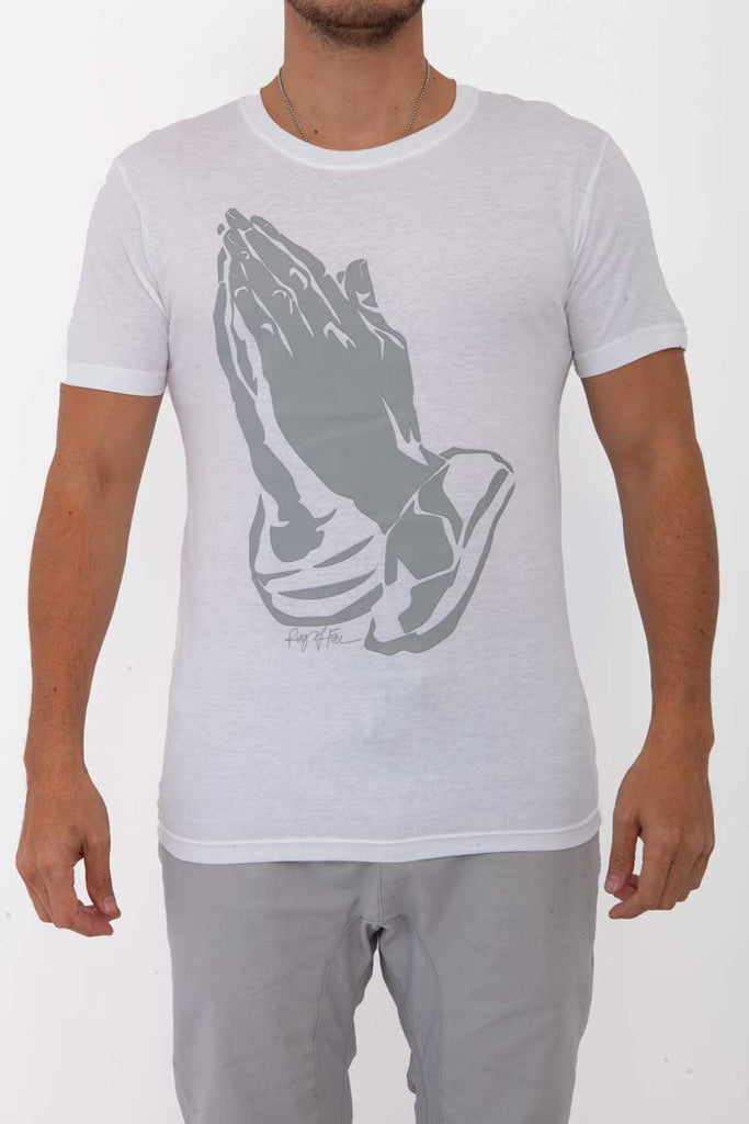 Mens crew neck pray HD graphic tee in White