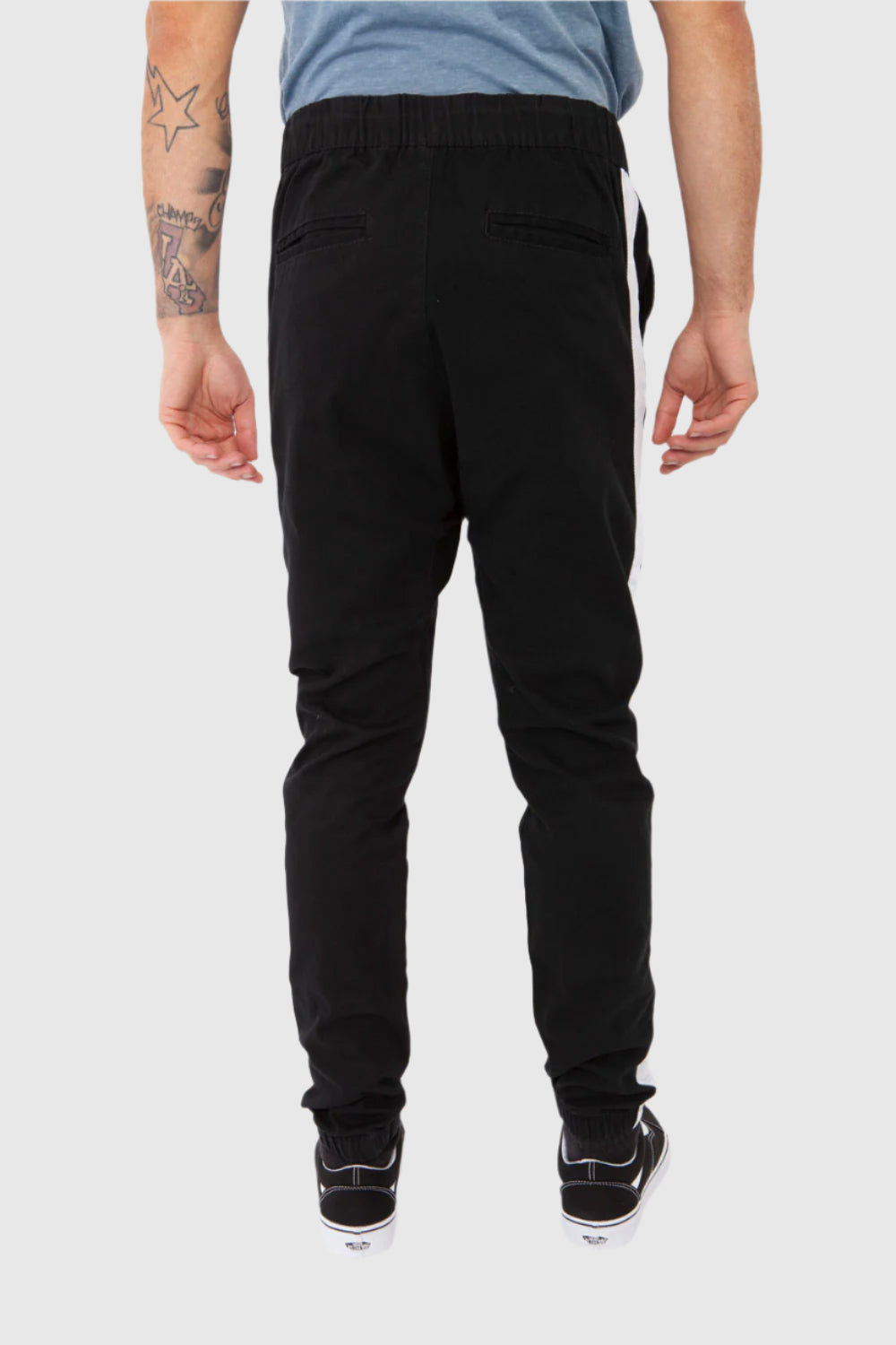 Mens Elan twill joggers in Black White back pockets