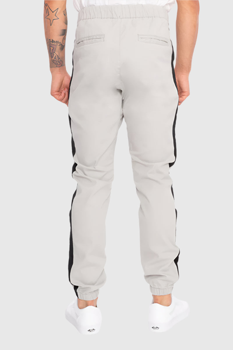 Mens Elan twill joggers in Light Gray Navy back pockets