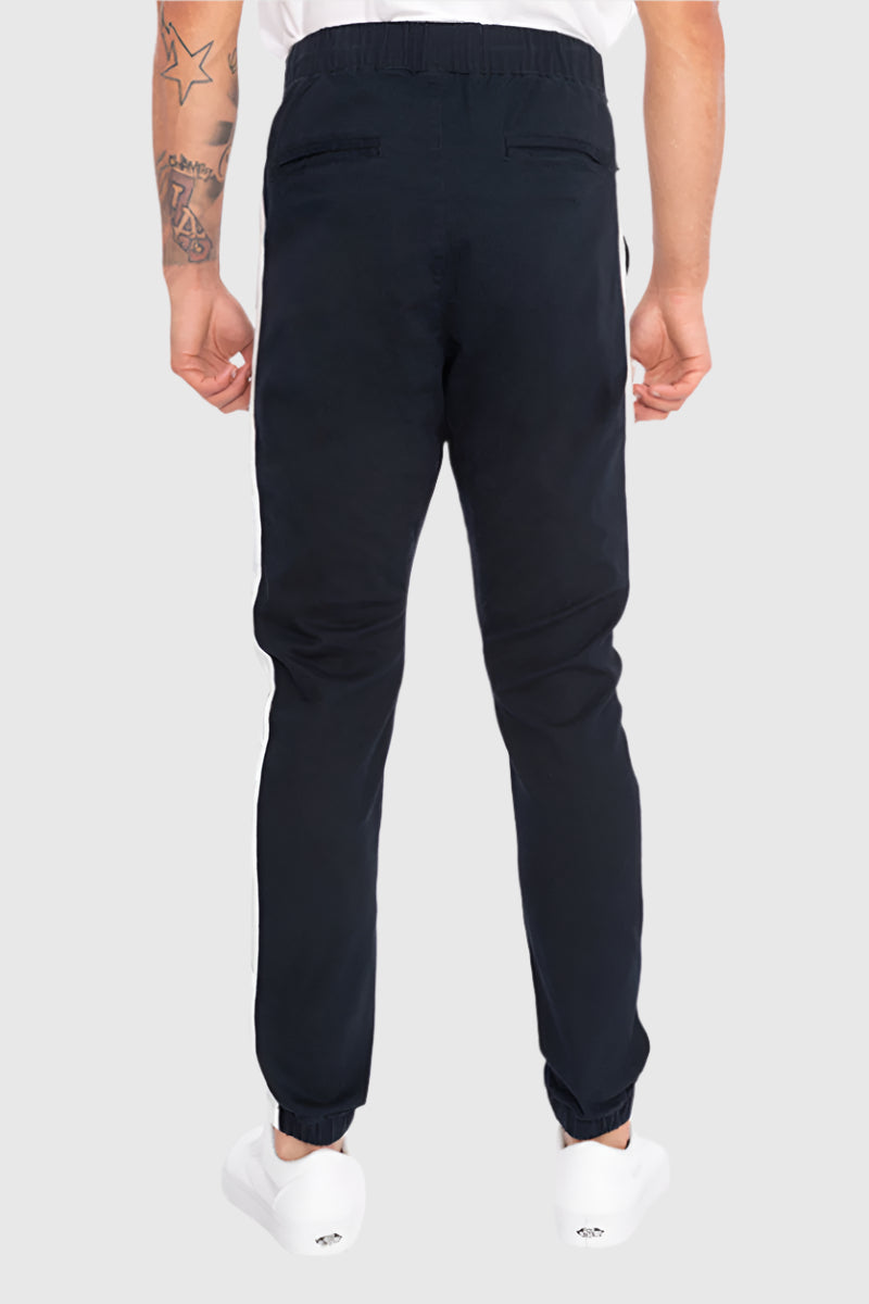 Mens Elan twill joggers in Navy White back pocket