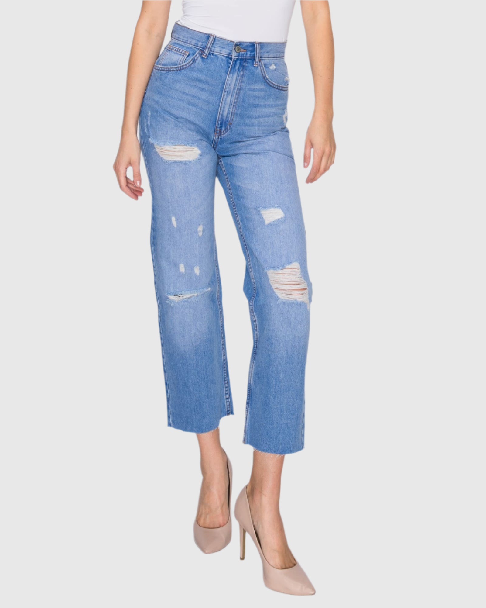 Women Maria mom straight with rips jeans in Mykonos