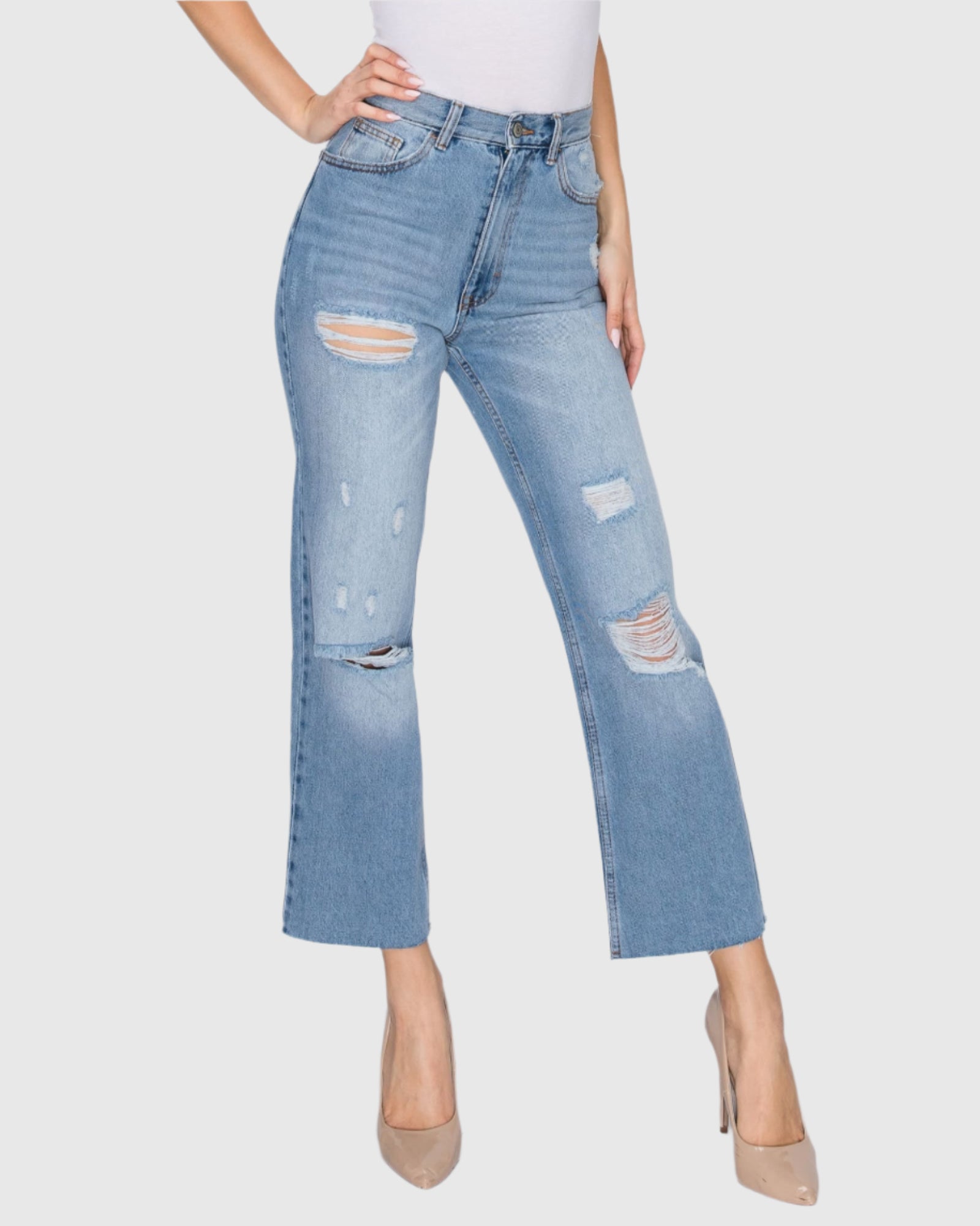 Women Maria mom straight with rips jeans in Saphire