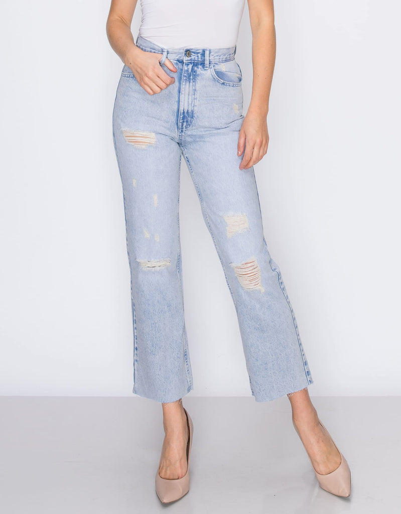Women Maria mom straight with rips jeans in Sea Shell
