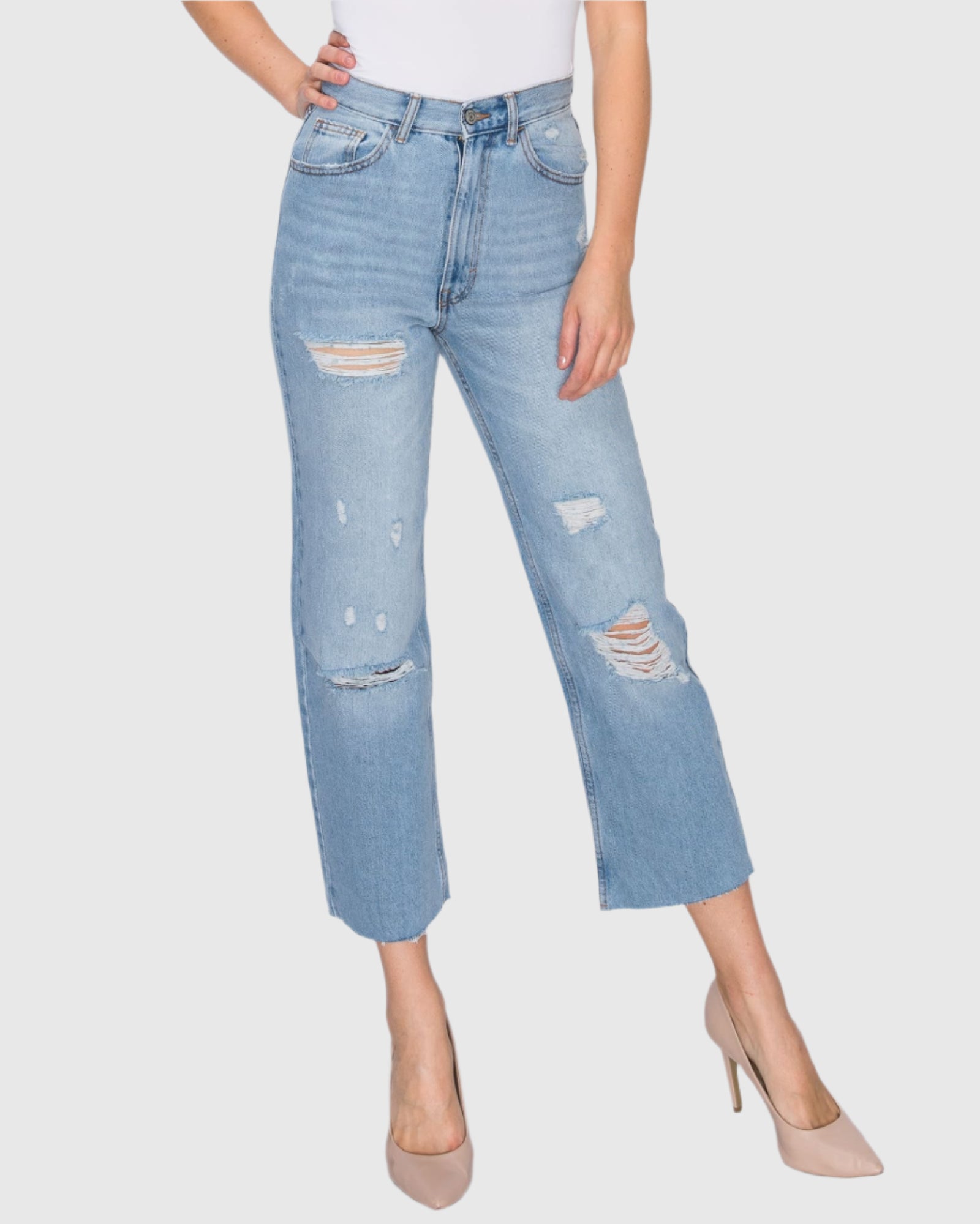 Women Maria mom straight with rips jeans in Sterling