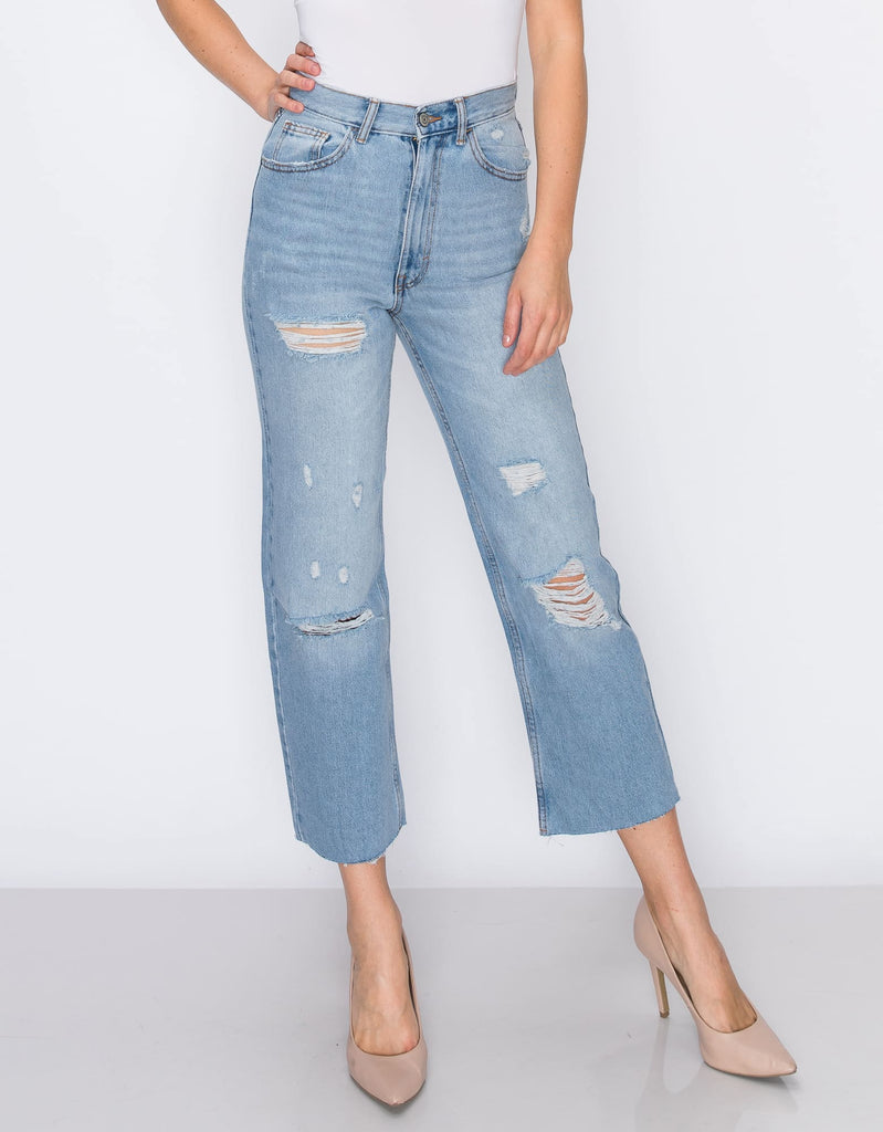 Women Maria mom straight with rips jeans in Sterling