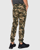 Mens Clayton twill stretch joggers with elastic waistband and drawstring closure in Green Camo