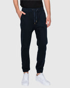 Mens Clayton twill stretch joggers with elastic waistband and drawstring closure in Navy