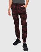 Mens Clayton twill stretch joggers with elastic waistband and drawstring closure in OxBlood Camo