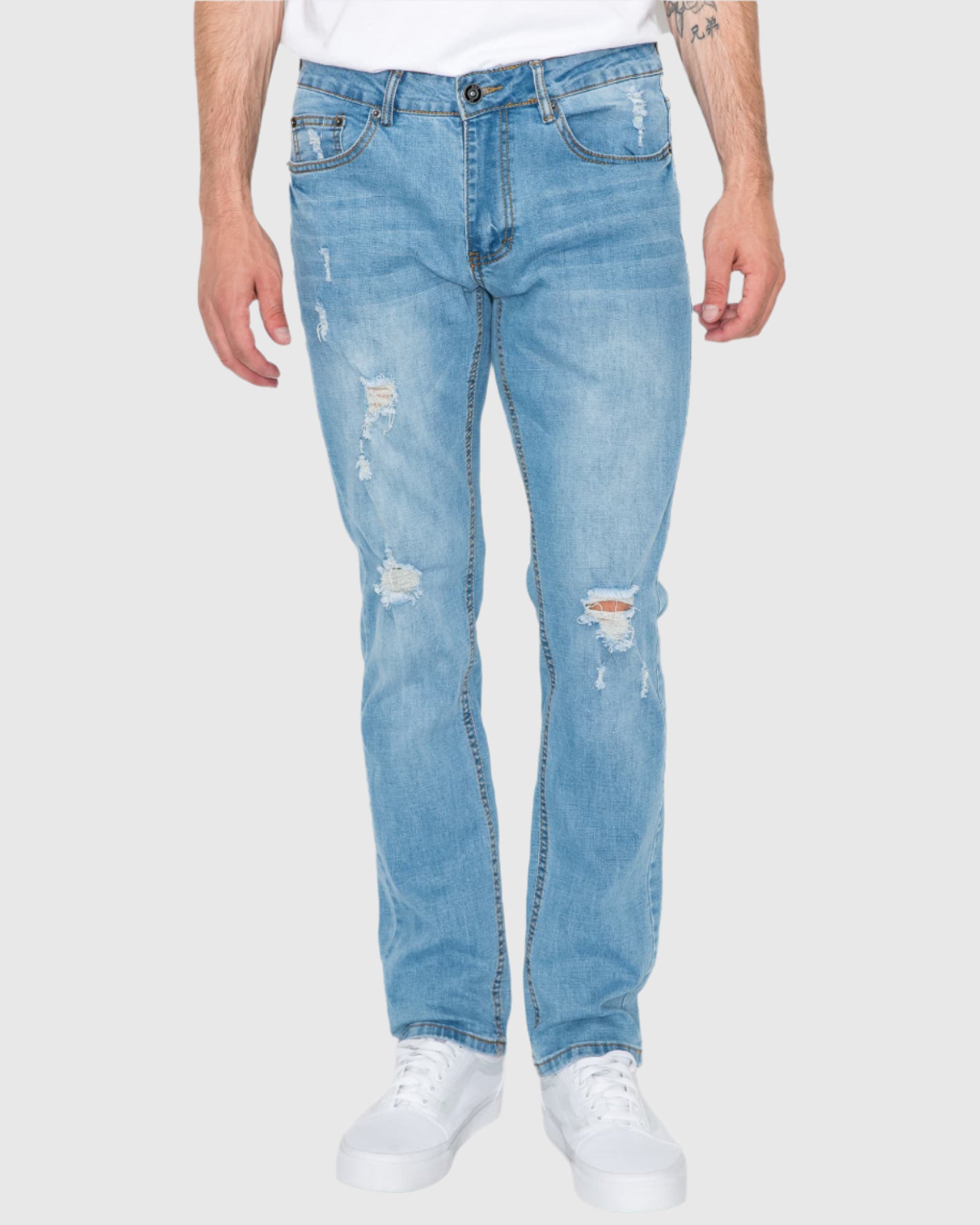 Mens cayenne rip n repair slim stretch jeans in Smoke Blue