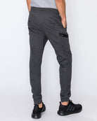 Mens drawstring leftout moto joggers in Charcoal back pockets