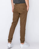 Mens drawstring leftout moto joggers in Light Brown back pockets