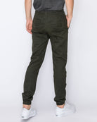Mens drawstring leftout moto joggers in Olive back pockets